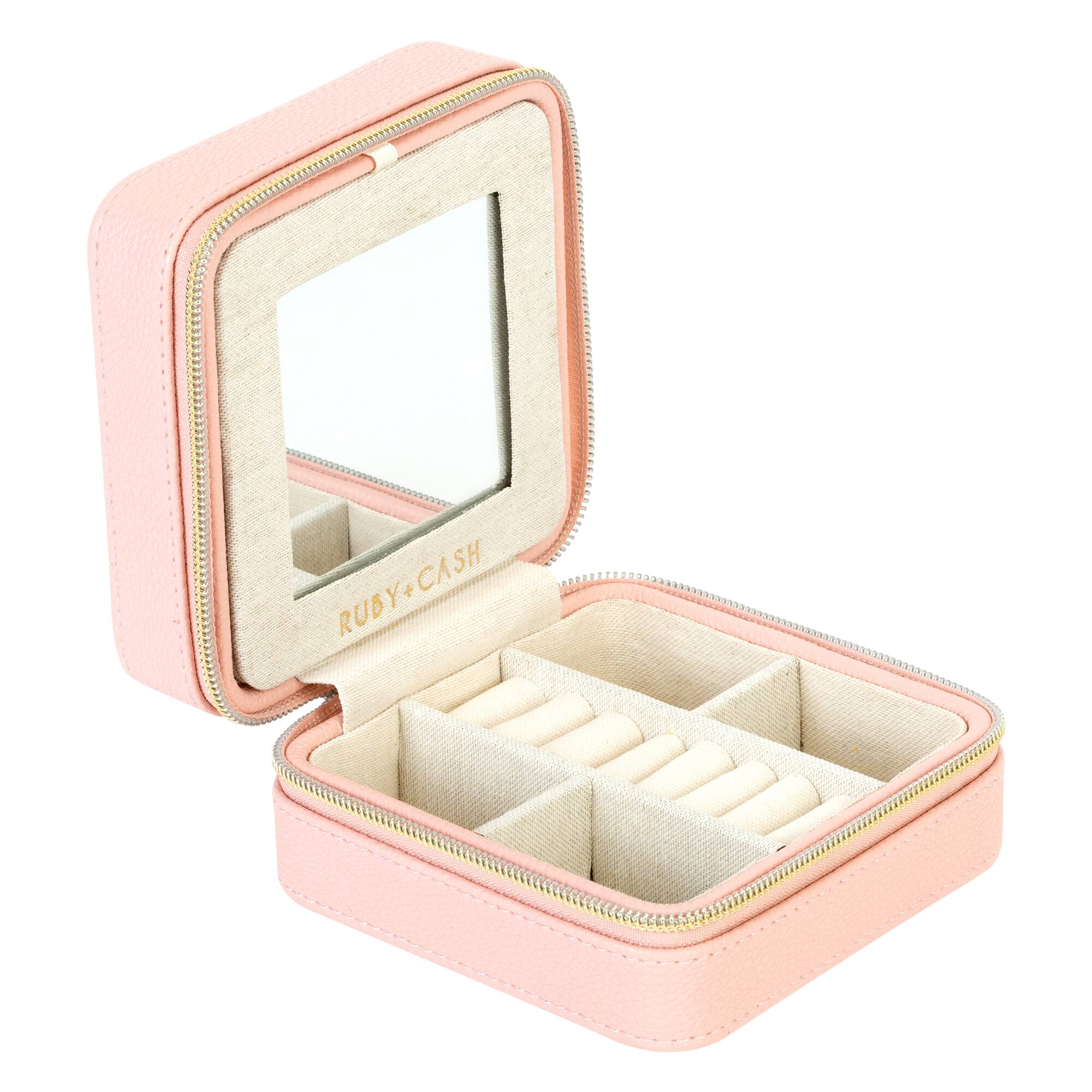 Ruby + Cash Blush Mini Faux Leather Zippered Travel Jewelry Organizer Box